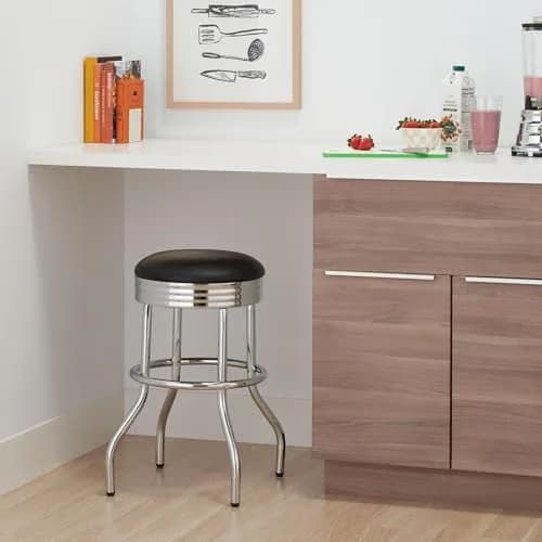 TRINITY Heavy Duty 25 Inch Backless Swivel Bar Stool, Black Seat | Stylish, Supports 300 lbs, Indoor Use thumbnail 2