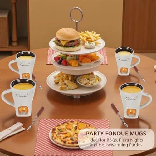 daslich Fondue Pot Cup Set | Ceramic Chocolate & Cheese Melting Mug for Date Night & Parties thumbnail 4
