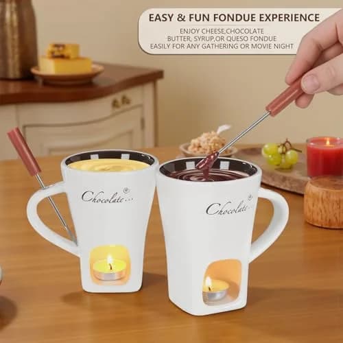 daslich Fondue Pot Cup Set | Ceramic Chocolate & Cheese Melting Mug for Date Night & Parties thumbnail 5