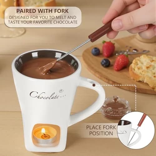 daslich Fondue Pot Cup Set | Ceramic Chocolate & Cheese Melting Mug for Date Night & Parties thumbnail 6
