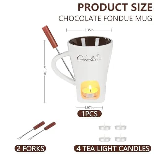 daslich Fondue Pot Cup Set | Ceramic Chocolate & Cheese Melting Mug for Date Night & Parties thumbnail 7
