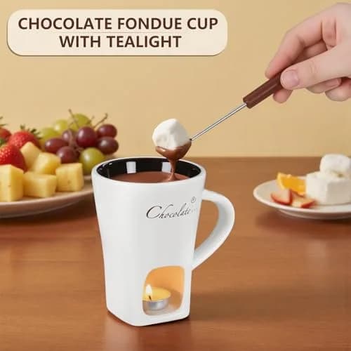 daslich Fondue Pot Cup Set | Ceramic Chocolate & Cheese Melting Mug for Date Night & Parties thumbnail 2
