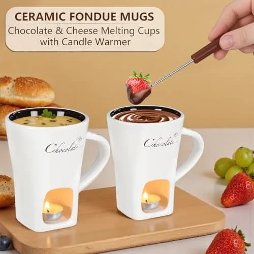 daslich Fondue Pot Cup Set | Ceramic Chocolate & Cheese Melting Mug for Date Night & Parties thumbnail 3