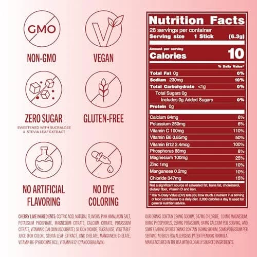 TREVI Electrolytes Powder Packets Cherry Lime 28 Servings | Hydration Rich in Vitamins & Minerals thumbnail 4