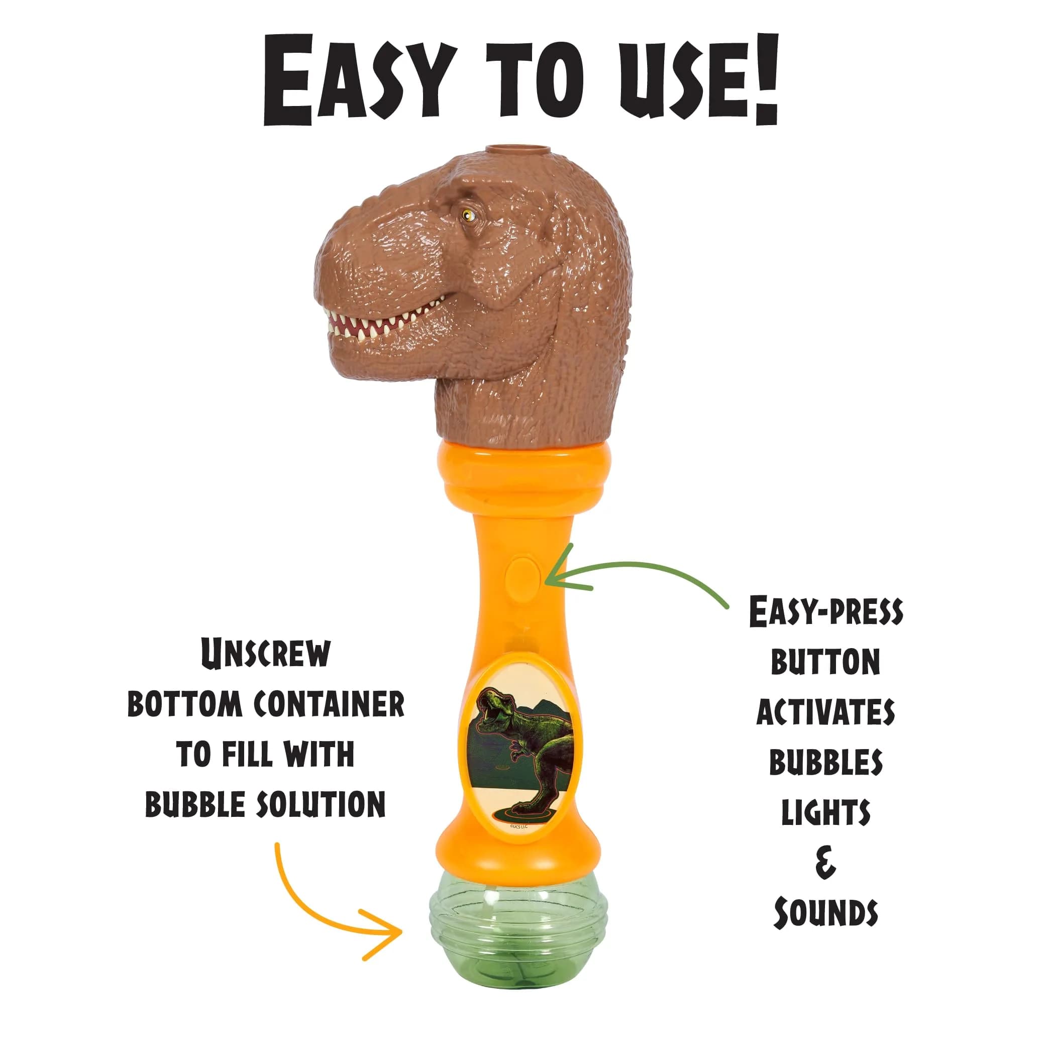 Little Kids Jurassic World T-Rex Musical Bubble Wand with Lights & Sounds, 4oz Bubble Solution - view 2