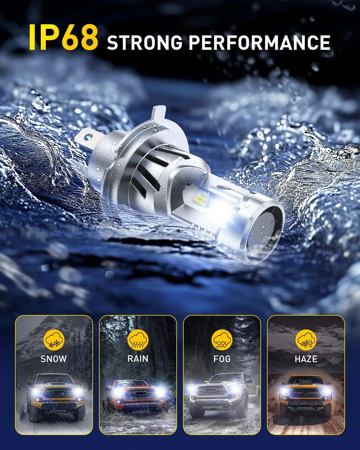 AUXITO H4 LED Bulb 9003 48000LM 6000K Cool White | Dual Turbo Cooling Fan, 99% Vehicle Fit - view 6