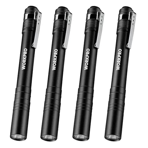 WORKPRO LED Pen Light, Aluminum Pen Flashlight with Clip, 4 Count (Black) | Inspection, Emergency, Everyday Use thumbnail 1