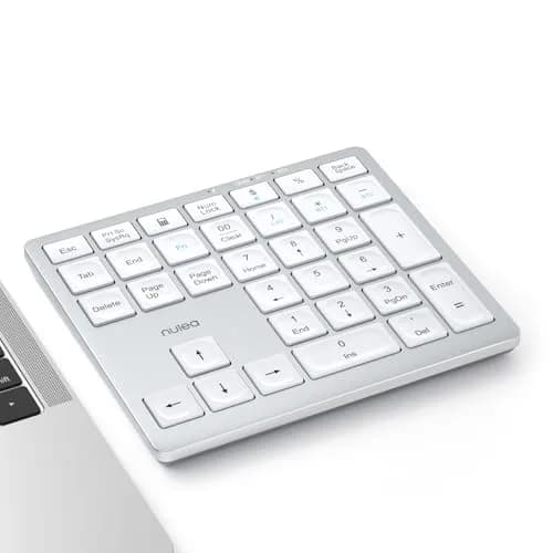 Nulea Wireless Number Pad Bluetooth 5.0 & 2.4G Numeric Keyboard, USB-C Rechargeable, 34-Keys Silvery White | Data Entry Productivity Tool thumbnail 1