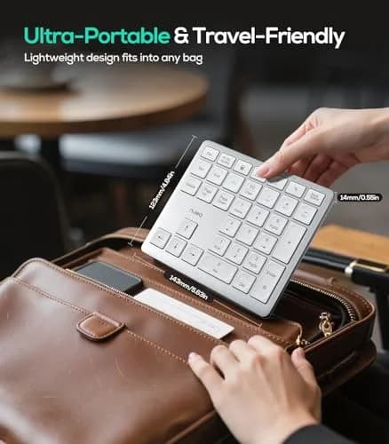 Nulea Wireless Number Pad Bluetooth 5.0 & 2.4G Numeric Keyboard, USB-C Rechargeable, 34-Keys Silvery White | Data Entry Productivity Tool thumbnail 6