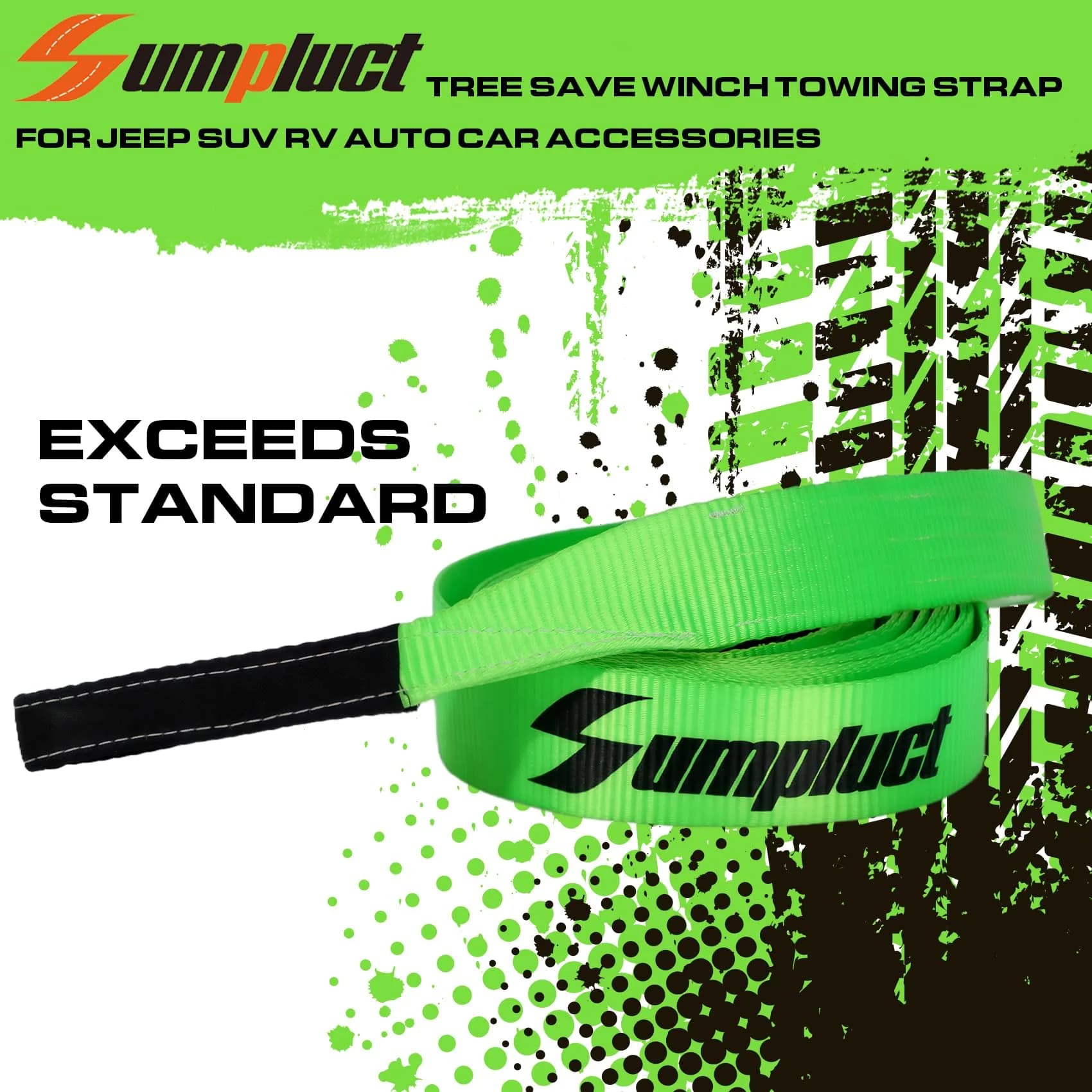 sumpluct Heavy Duty Tow Strap 5.08cm x 6.1m (2" x 20 Ft) with 11,000 kg (24,068 lbs) Break Strength | Reinforced Loops for Vehicle Recovery - view 4