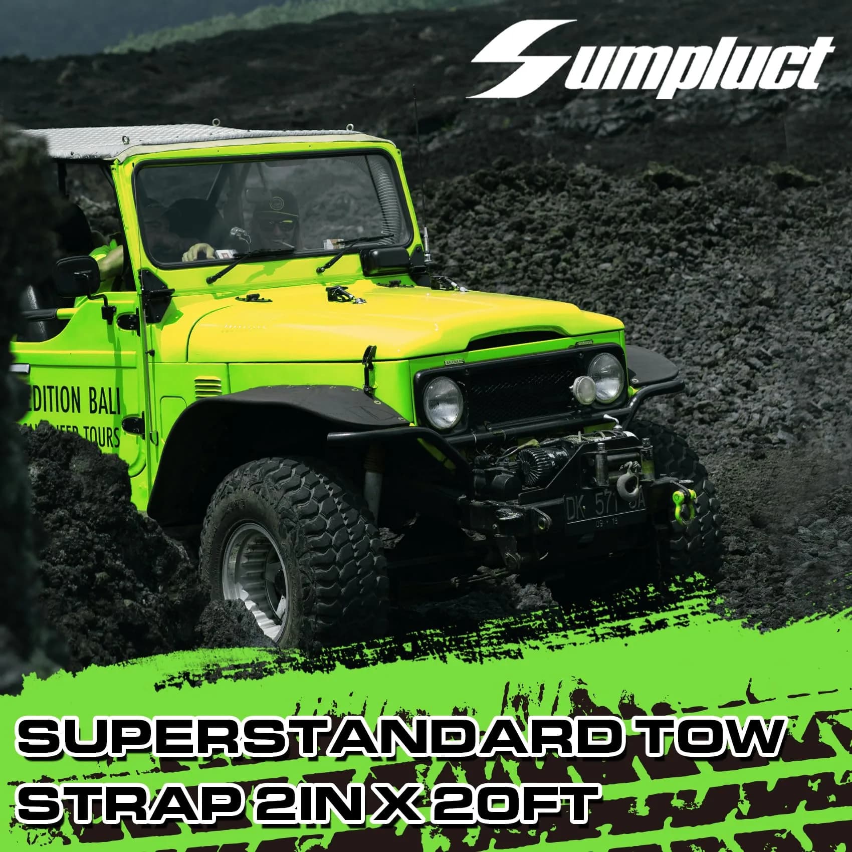 sumpluct Heavy Duty Tow Strap 5.08cm x 6.1m (2" x 20 Ft) with 11,000 kg (24,068 lbs) Break Strength | Reinforced Loops for Vehicle Recovery - view 5
