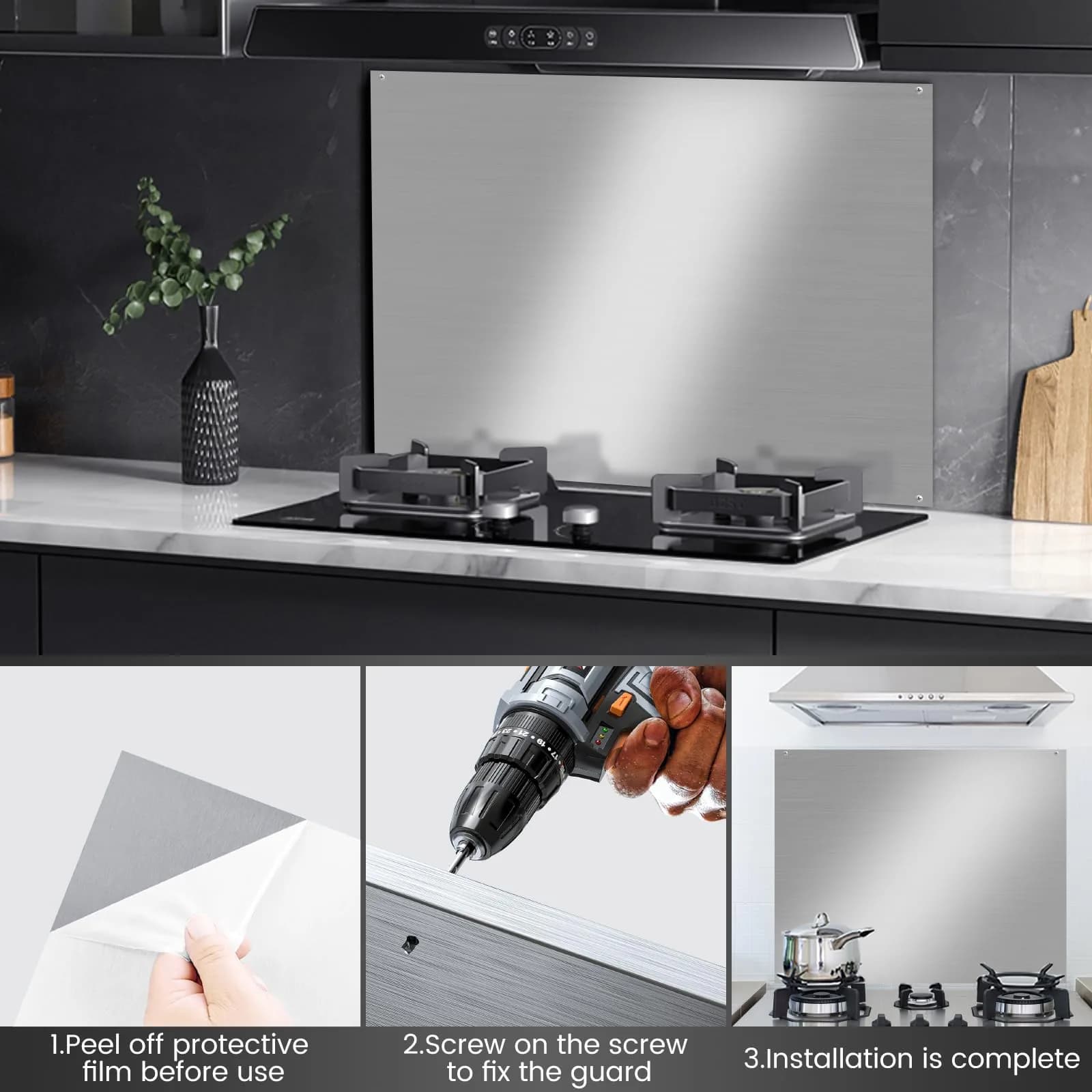 VENFAN 30" x 12" Stainless Steel Backsplash Panel | Easy Clean Stove Wall Protector thumbnail 6
