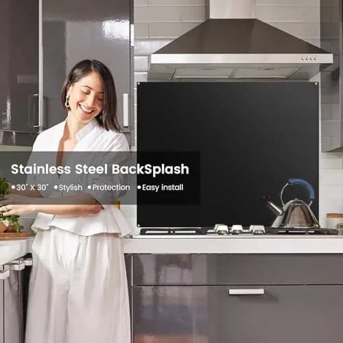 VENFAN Black Stainless Steel Backsplash Panel 75cm x 75cm (29.5" x 29.5") | Matte Finish Kitchen Wall Splatter Guard thumbnail 9