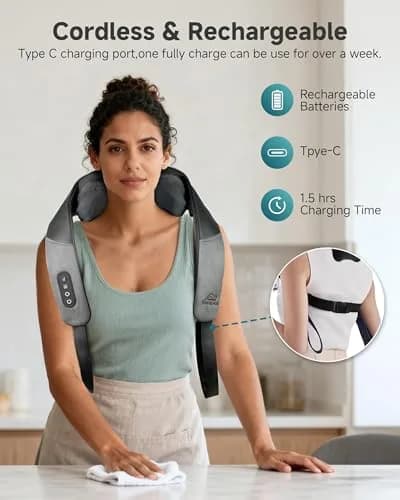 Snailax Neck and Shoulder Massager with Heat, 4D Shiatsu, FSA Eligible | Cordless, Heat, 4 Modes, 90 Min Use thumbnail 4