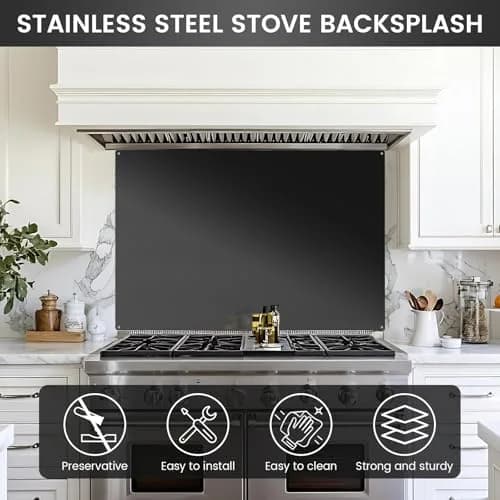 VENFAN 35.4" x 24" Black Stainless Steel Backsplash Panel | Protects Kitchen Walls from Grease & Stains thumbnail 4