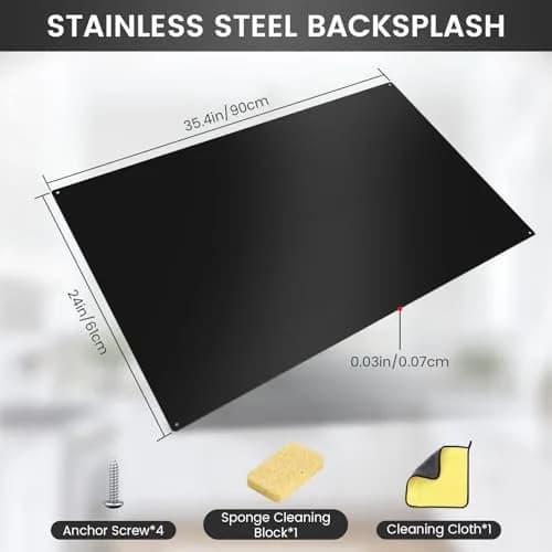 VENFAN 35.4" x 24" Black Stainless Steel Backsplash Panel | Protects Kitchen Walls from Grease & Stains thumbnail 5