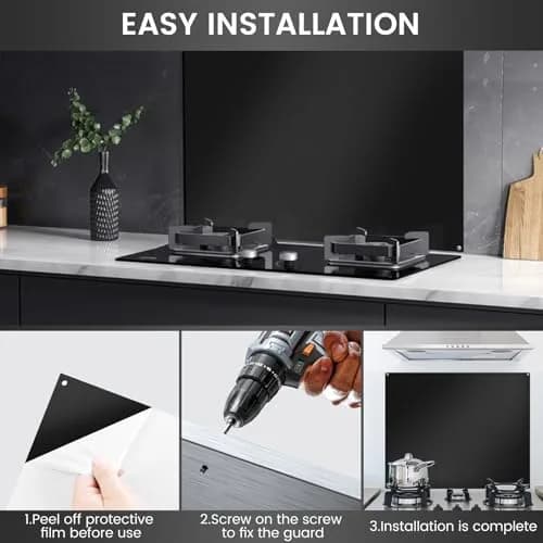 VENFAN 35.4" x 24" Black Stainless Steel Backsplash Panel | Protects Kitchen Walls from Grease & Stains thumbnail 7