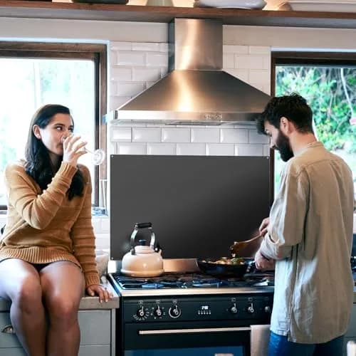 VENFAN 35.4" x 24" Black Stainless Steel Backsplash Panel | Protects Kitchen Walls from Grease & Stains thumbnail 2