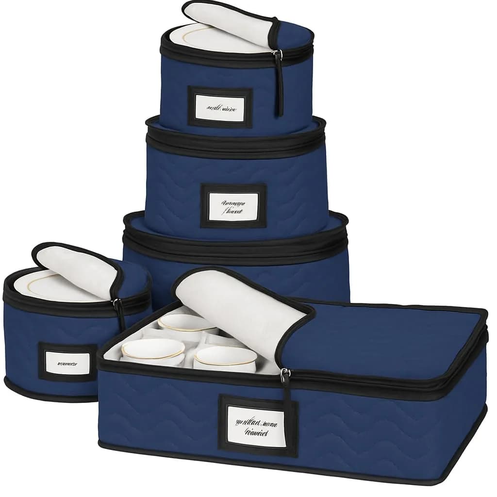 HOLDN’ STORAGE 5-Piece China Storage Set for 12 Place Settings | Quilted Microfiber with Dividers