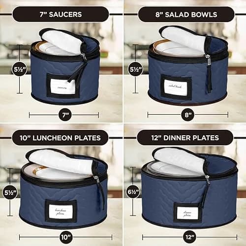 HOLDN’ STORAGE 5-Piece China Storage Container Set for 12 Place Settings | Quilted Microfiber Blue thumbnail 4