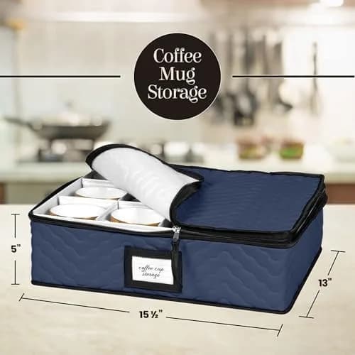 HOLDN’ STORAGE 5-Piece China Storage Container Set for 12 Place Settings | Quilted Microfiber Blue thumbnail 5