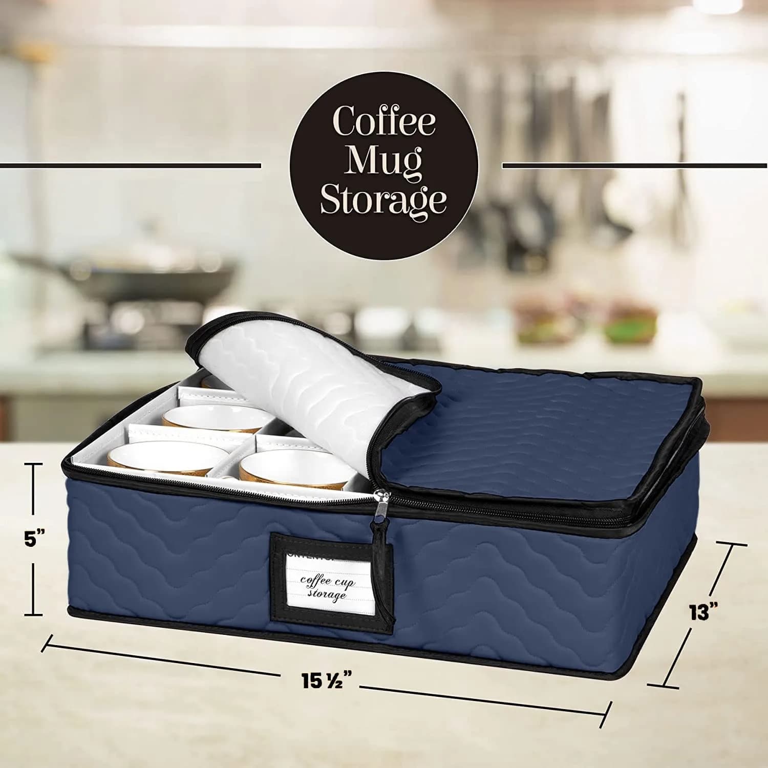 HOLDN’ STORAGE 5-Piece China Storage Container Set for 12 Place Settings | Quilted Microfiber Blue - view 5