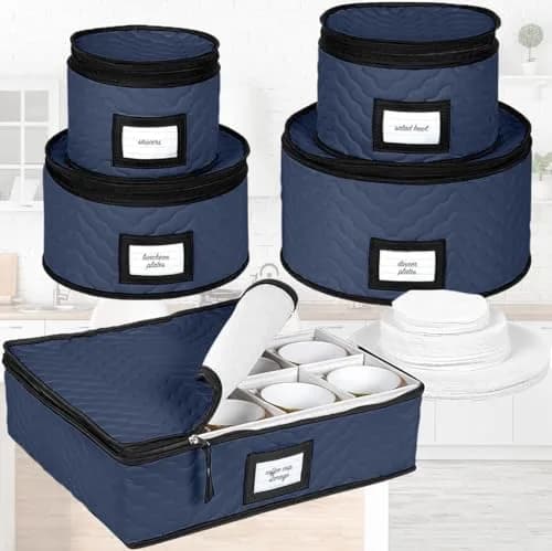HOLDN’ STORAGE 5-Piece China Storage Container Set for 12 Place Settings | Quilted Microfiber Blue thumbnail 7
