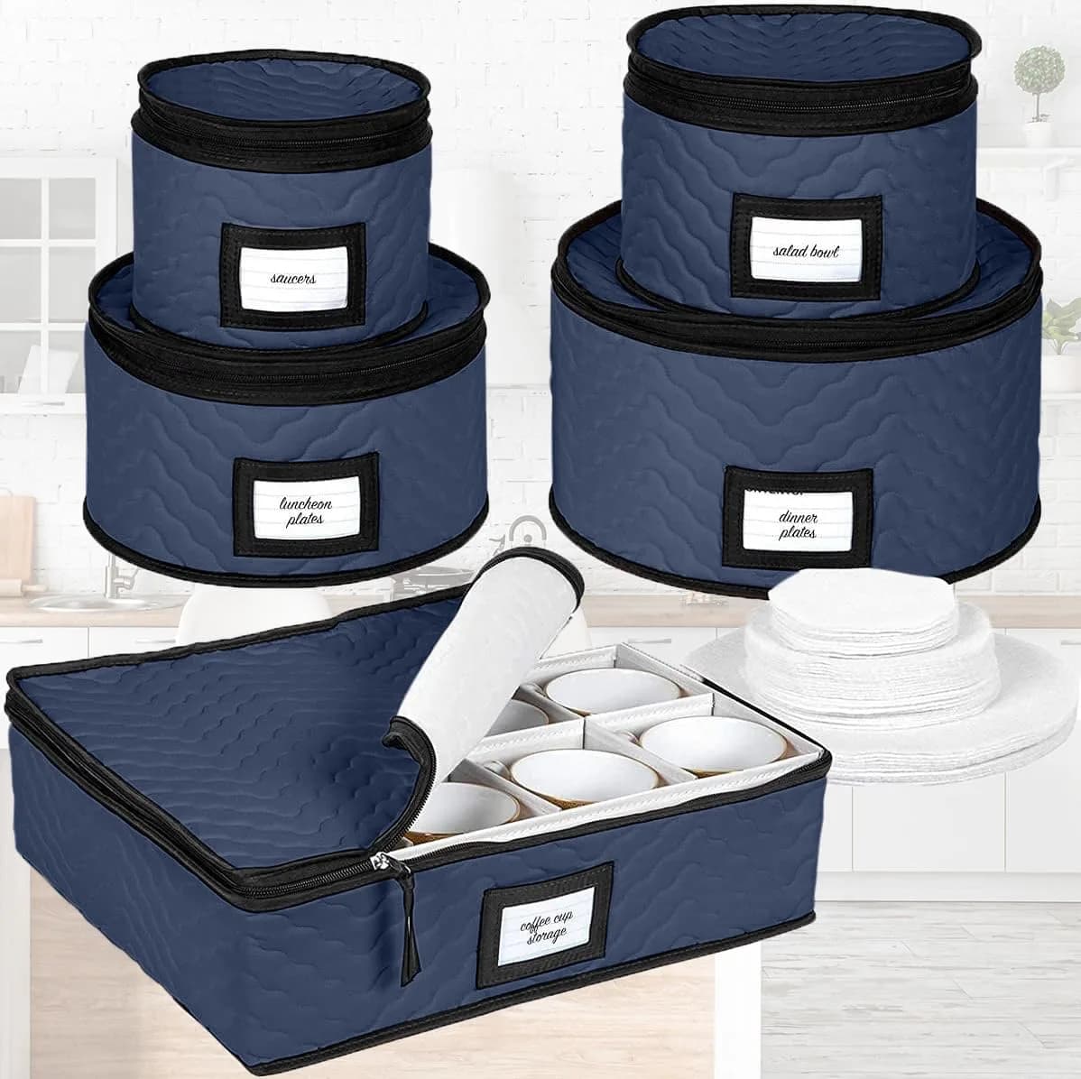 HOLDN’ STORAGE 5-Piece China Storage Container Set for 12 Place Settings | Quilted Microfiber Blue - view 7