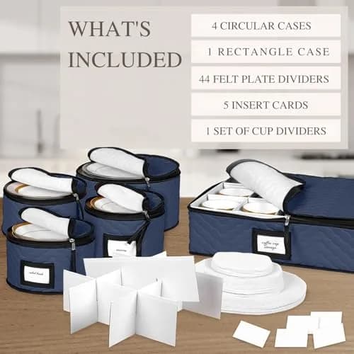 HOLDN’ STORAGE 5-Piece China Storage Container Set for 12 Place Settings | Quilted Microfiber Blue thumbnail 3