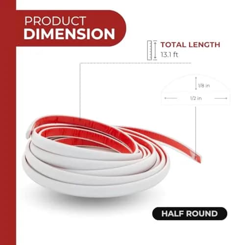 DECOR WOW Peel & Stick Half Round Trim for Kitchen & Bathroom 13.1 ft | Seamless White Finish, Heat & Humidity Resistant thumbnail 2