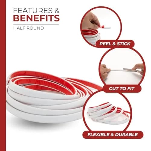 DECOR WOW Peel & Stick Half Round Trim for Kitchen & Bathroom 13.1 ft | Seamless White Finish, Heat & Humidity Resistant thumbnail 3