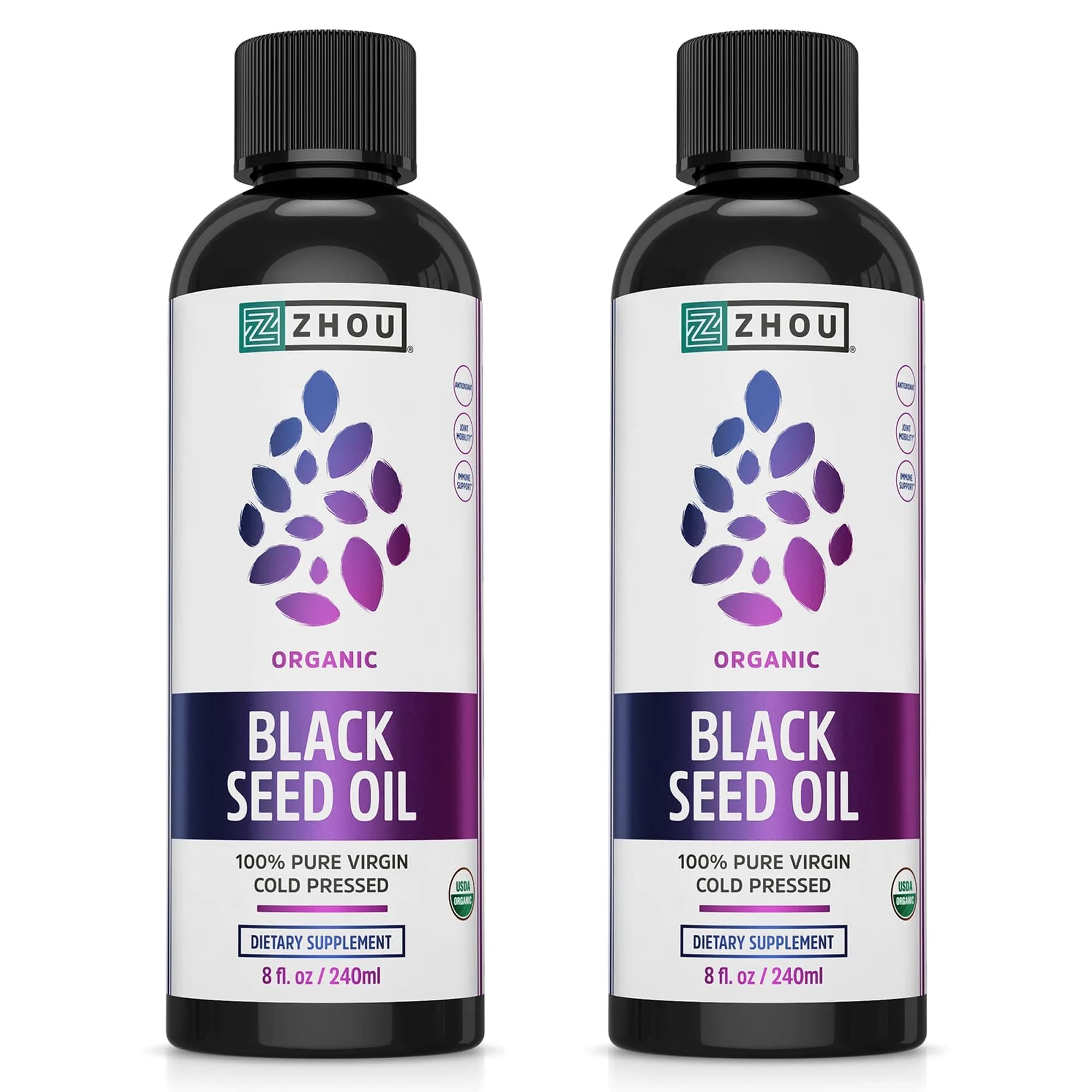 Zhou Organic Black Seed Oil - Nigella Sativa - 16 Fl Oz (730 Days) | USDA Organic Cold-Pressed Liquid Supplement