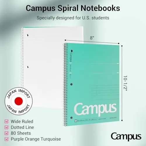 KOKUYO Spiral Notebooks, 3 Pack 10-1/2" x 8" Wide Ruled | Durable Spiral Binding for School & Work thumbnail 2