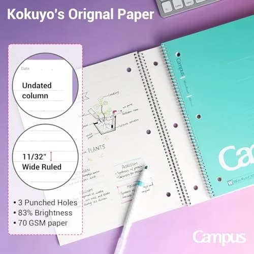 KOKUYO Spiral Notebooks, 3 Pack 10-1/2" x 8" Wide Ruled | Durable Spiral Binding for School & Work thumbnail 3