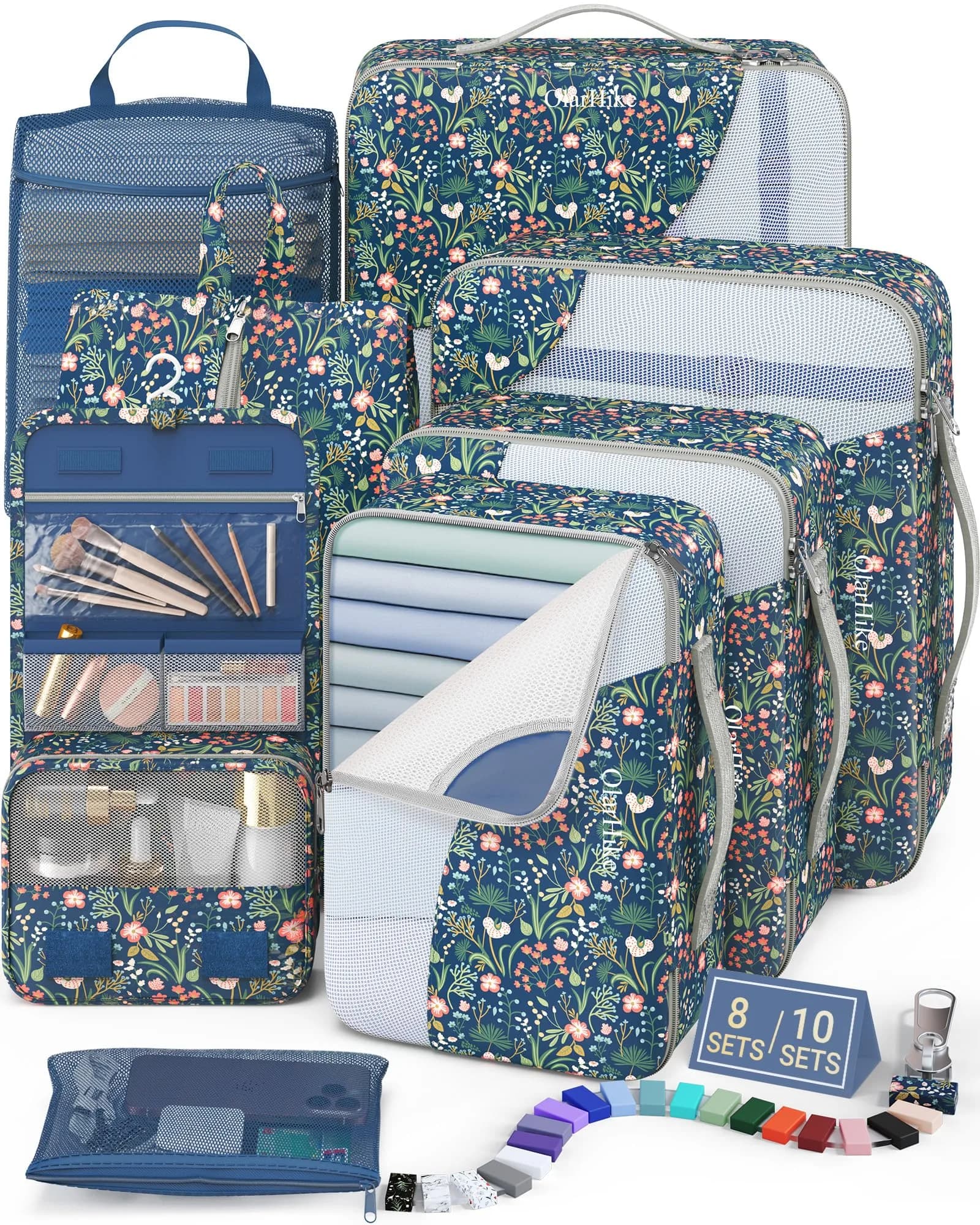 OlarHike Packing Cubes for Travel, Gifts for Women Mom,Dark Blue Floral | Durable, Lightweight & Multi-Functional (70-120 chars)