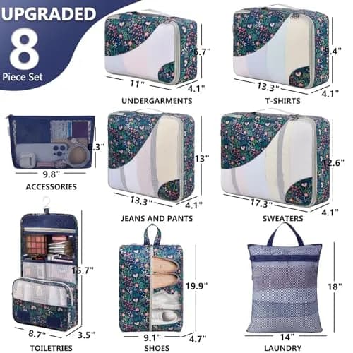 OlarHike Packing Cubes for Travel, Gifts for Women Mom,Dark Blue Floral | Durable, Lightweight & Multi-Functional (70-120 chars) thumbnail 2