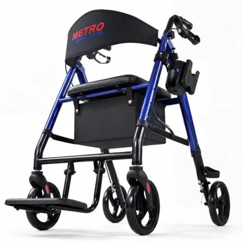 Metro Mobility Aluminum 2-in-1 Rollator Walker with Seat for Seniors, Blue | Foldable Lightweight Support thumbnail 1