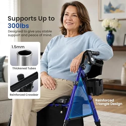 Metro Mobility Aluminum 2-in-1 Rollator Walker with Seat for Seniors, Blue | Foldable Lightweight Support thumbnail 5
