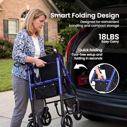 Metro Mobility Aluminum 2-in-1 Rollator Walker with Seat for Seniors, Blue | Foldable Lightweight Support thumbnail 6