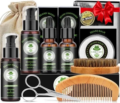 XIKEZAN Beard Kit for Men Grooming & Care w/Cedarwood-Soften,Soothe Beard | Complete Grooming Set for All Beard Types thumbnail 1