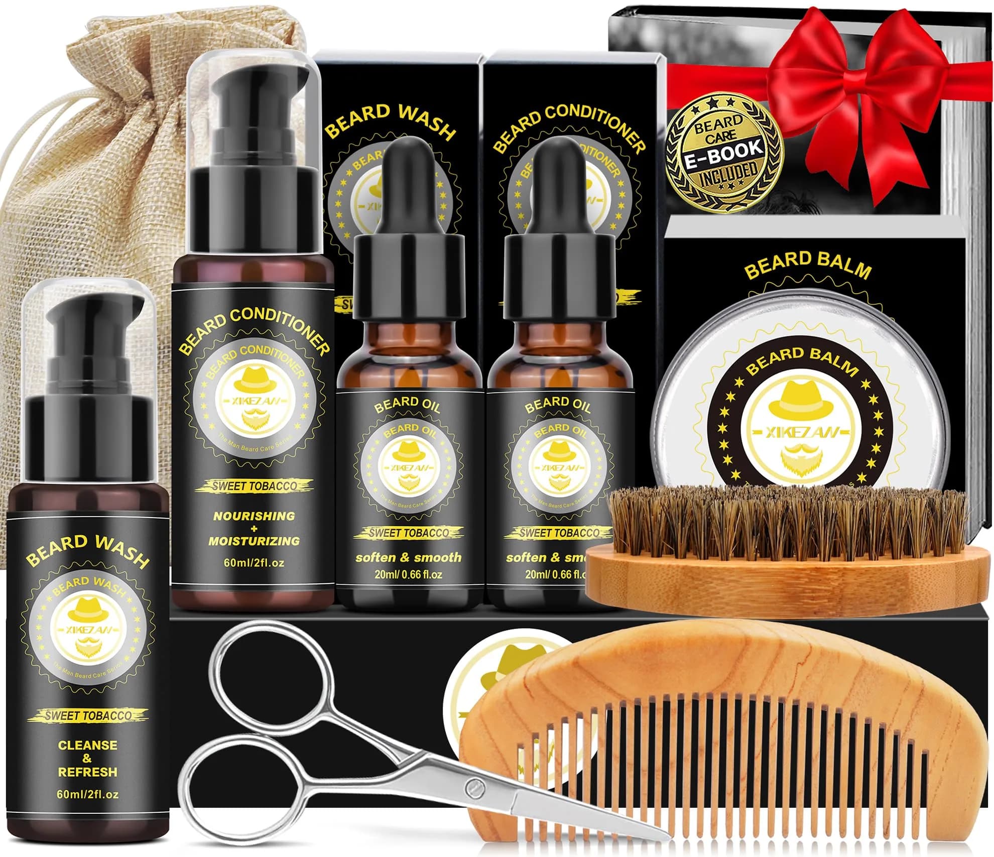 XIKEZAN Beard Kit for Men Grooming & Care w/Sweet Tobacco | Soften & Soothe Beard