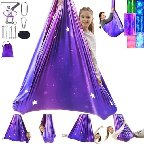 Heyfriday Sensory Swing for Kids & Adults 59in x 59in | Supports 300lbs, Adjustable, Indoor & Outdoor, 360° Swivel, Galaxy Purple thumbnail 1