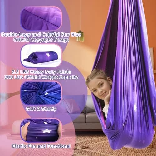 Heyfriday Sensory Swing for Kids & Adults 59in x 59in | Supports 300lbs, Adjustable, Indoor & Outdoor, 360° Swivel, Galaxy Purple thumbnail 2