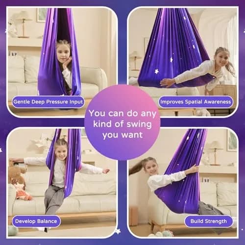Heyfriday Sensory Swing for Kids & Adults 59in x 59in | Supports 300lbs, Adjustable, Indoor & Outdoor, 360° Swivel, Galaxy Purple thumbnail 3