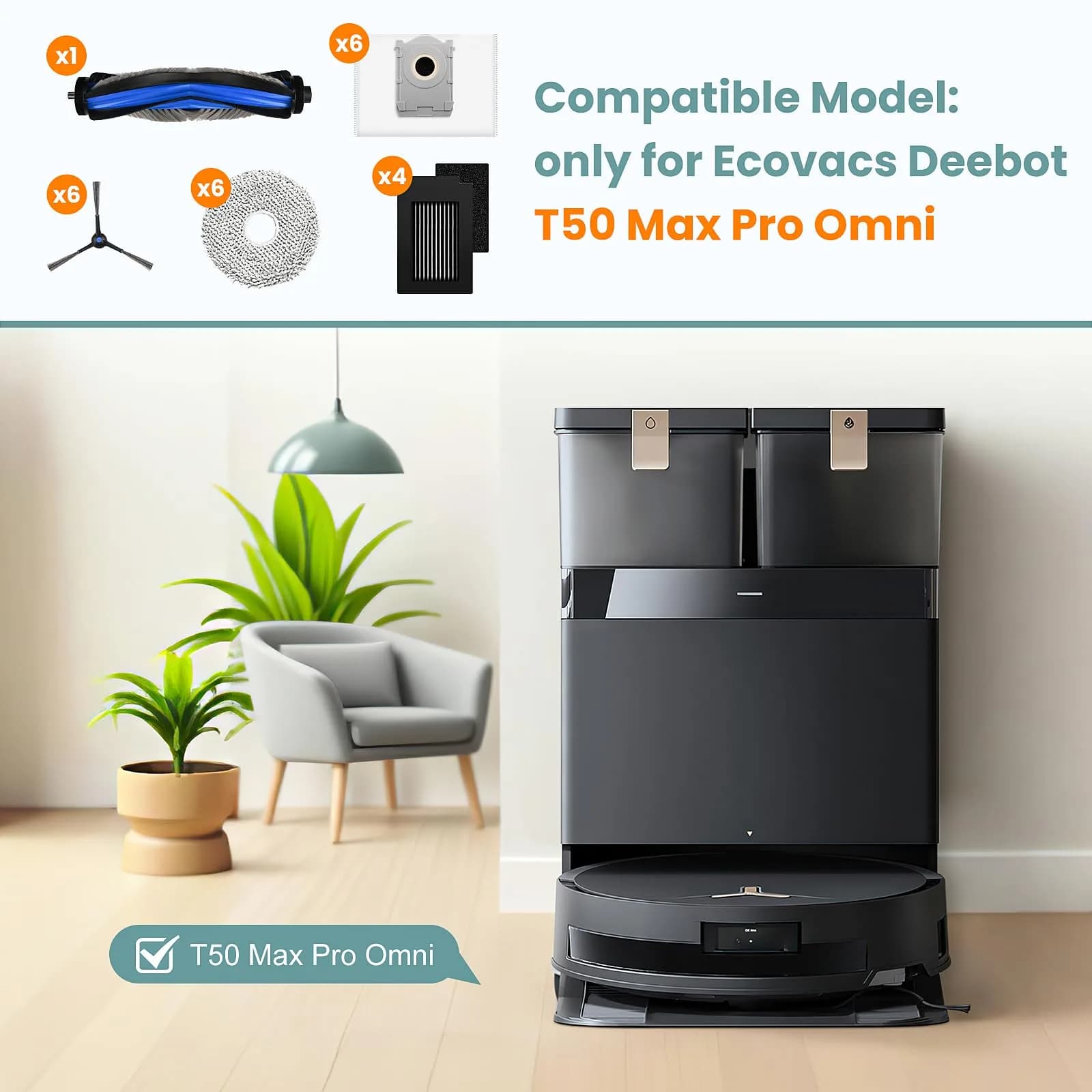 KTNAid Replacement Parts Kit for Ecovacs Deebot T50 Max Pro Omni Robot Vacuum | 24 Pcs Set - view 2