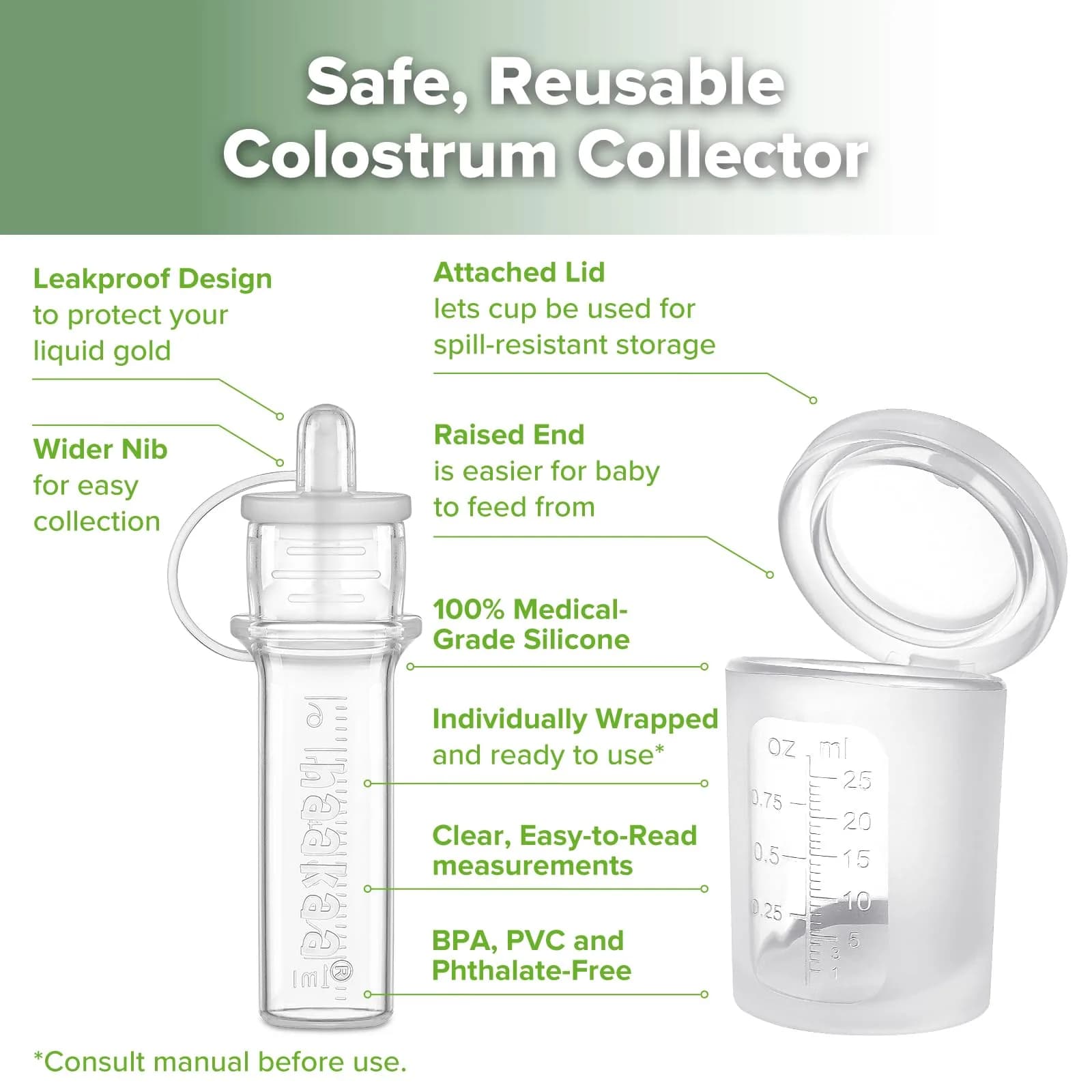 haakaa Silicone Colostrum Collector 6ml (6pcs) & 25ml Lidded Cup | BPA-Free, Reusable, Sterilizable - view 4