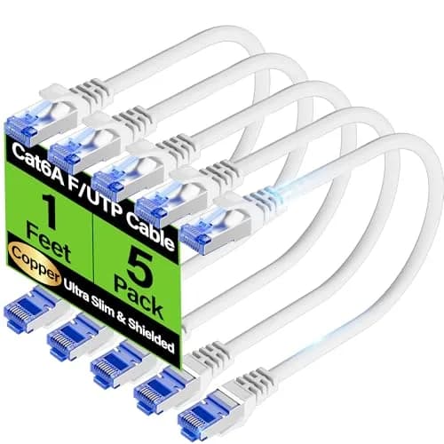 TuokaJu Cat6A Shielded Ethernet Cable 1 ft (5 Pack) | 10Gbps 550MHz Slim F/UTP Pure Copper thumbnail 1