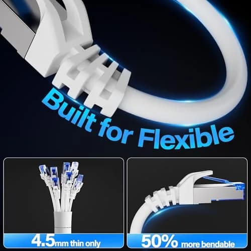 TuokaJu Cat6A Shielded Ethernet Cable 1 ft (5 Pack) | 10Gbps 550MHz Slim F/UTP Pure Copper thumbnail 4