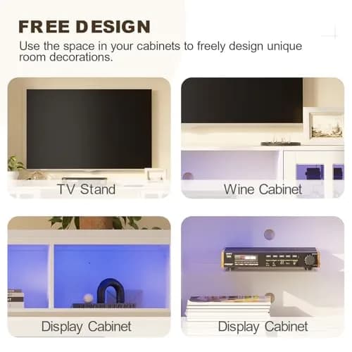 MEISSALIVVE 4-Piece Wall Unit TV Stand with Storage & LED Lights for TVs up to 75" | Modern Entertainment Center with Bookshelves & 4-Door Pantry Cabinet thumbnail 5