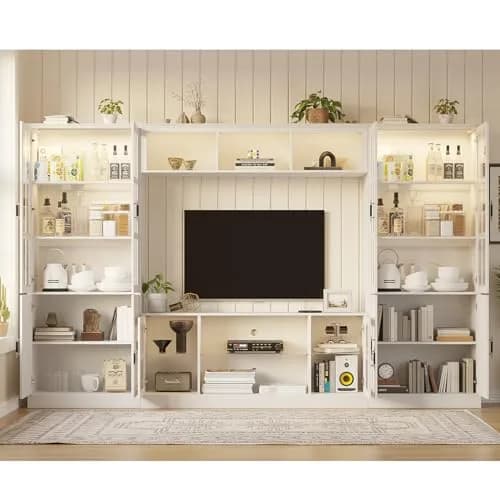 MEISSALIVVE 4-Piece Wall Unit TV Stand with Storage & LED Lights for TVs up to 75" | Modern Entertainment Center with Bookshelves & 4-Door Pantry Cabinet thumbnail 7